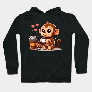 Cute Cafe Monkey Drinking Coffee Hoodie